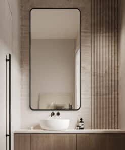 Long Rounded Modern Rectangular Wall Mirror 70cm x 140cm Black Aluminium Alloy Frame