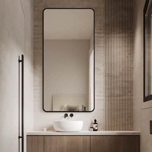 Long Rounded Modern Rectangular Wall Mirror 70cm x 140cm Black Aluminium Alloy Frame