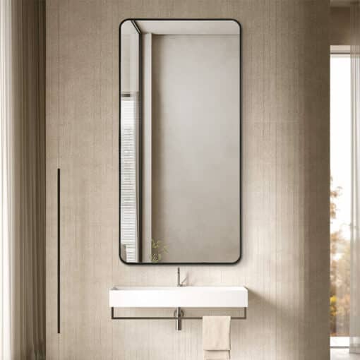 Long Rounded Modern Rectangular Wall Mirror 70cm x 140cm Black Aluminium Alloy Frame - Image 2