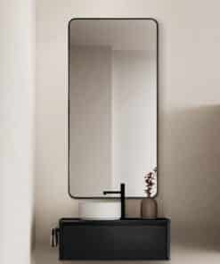 Long Rounded Modern Rectangular Wall Mirror 50cm x 100cm Black Aluminium Alloy Frame