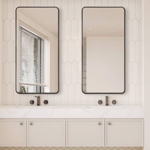 Long Rounded Modern Rectangular Wall Mirror 50cm x 100cm Black Aluminium Alloy Frame - Image 2
