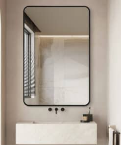 Long Rounded Modern Rectangular Wall Mirror 60cm x 90cm Black Aluminium Alloy Frame