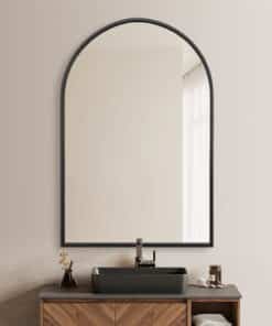 Arched Wall Mirror Black Aluminium Alloy Frame 60cm x 90cm Modern Full Body