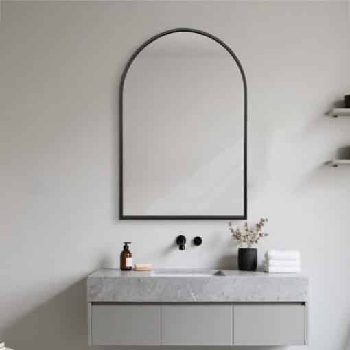 Arched Wall Mirror Black Aluminium Alloy Frame 60cm x 90cm Modern Full Body - Image 2