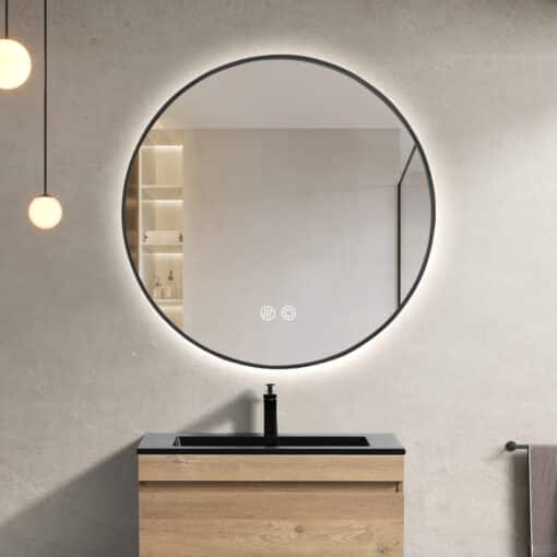 Round LED Mirror 60cm Black Framed Backlit Defogger Dimmable - Image 2