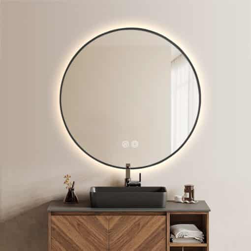 Round LED Mirror 60cm Black Framed Backlit Defogger Dimmable