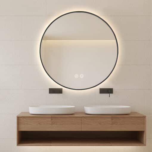 Round LED Mirror 80cm Black Framed Backlit Defogger Dimmable - Image 2