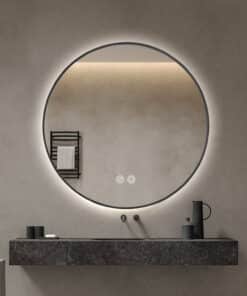 Round LED Mirror 80cm Black Framed Backlit Defogger Dimmable