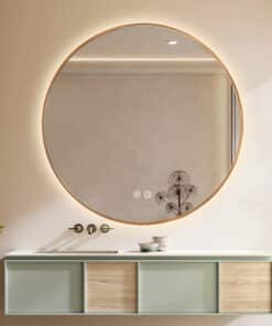 Round LED Mirror 80cm Gold Framed Backlit Defogger Dimmable