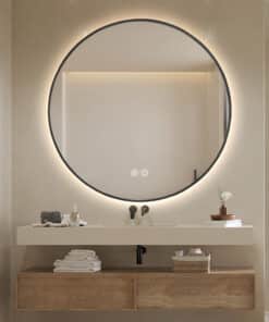 Round LED Mirror 90cm Black Framed Backlit Defogger Dimmable