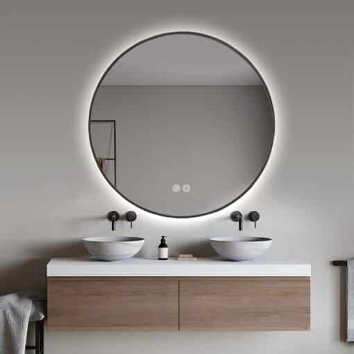Round LED Mirror 90cm Black Framed Backlit Defogger Dimmable - Image 2