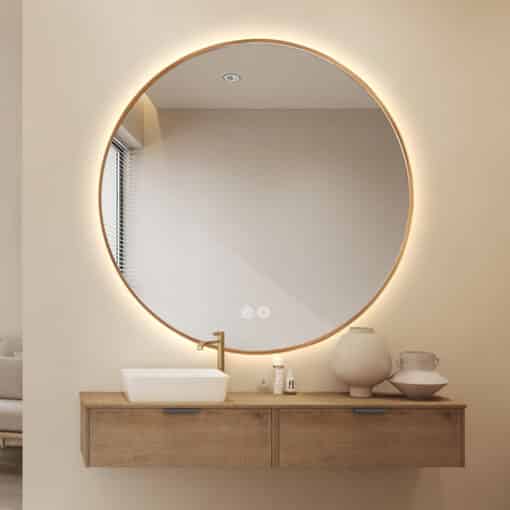 Round LED Mirror 90cm Gold Framed Backlit Defogger Dimmable - Image 2