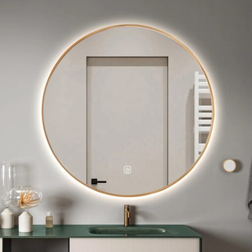 Round LED Mirror 60cm Gold Framed Backlit Defogger Dimmable - Image 3