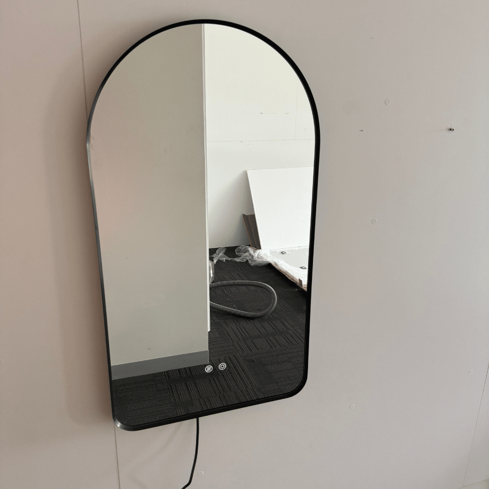 Arched LED Wall Mirror 90cm x 50cm Black Bevel Frame Backlit Dimmable Defogger - Image 13