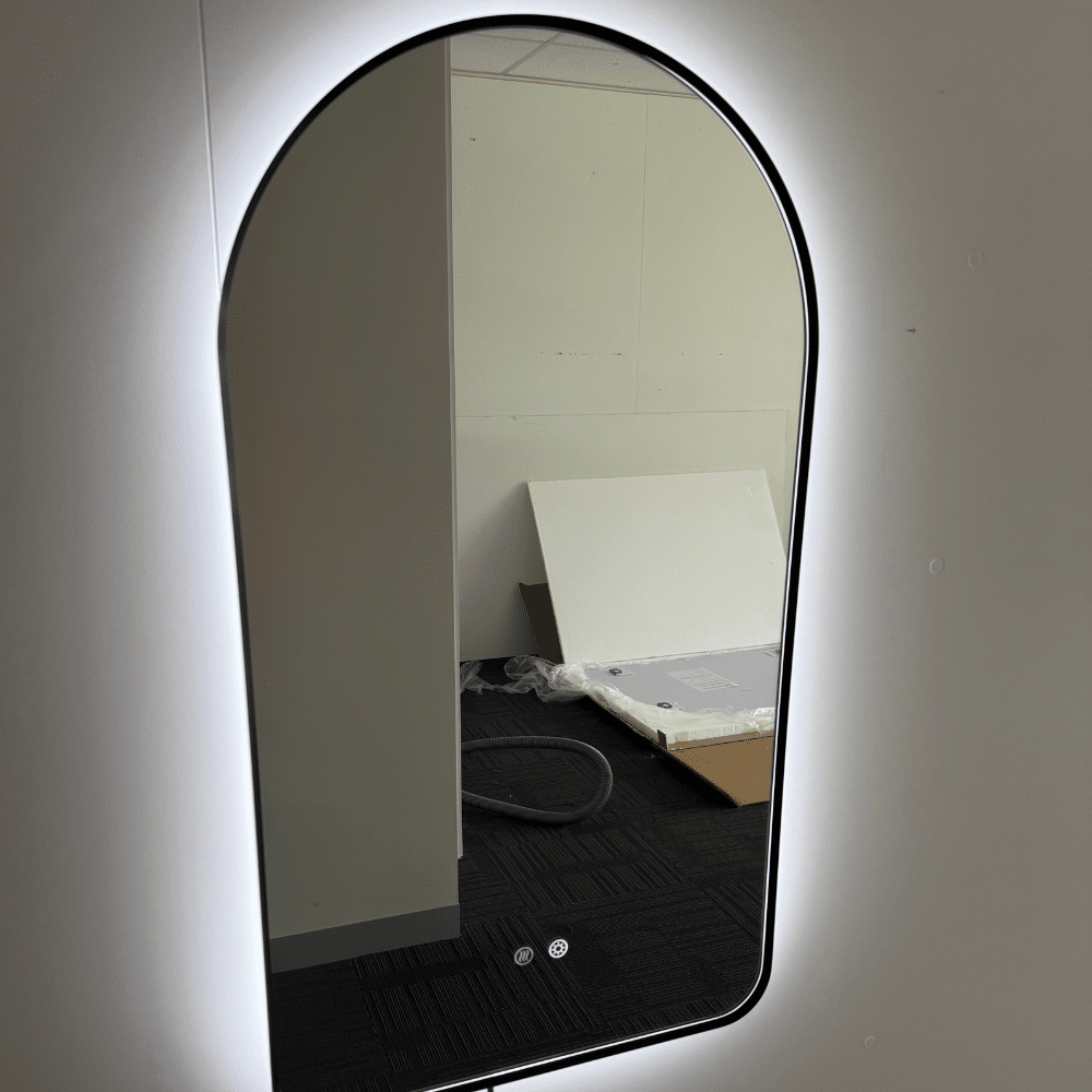 Arched LED Wall Mirror 90cm x 50cm Black Bevel Frame Backlit Dimmable Defogger - Image 14
