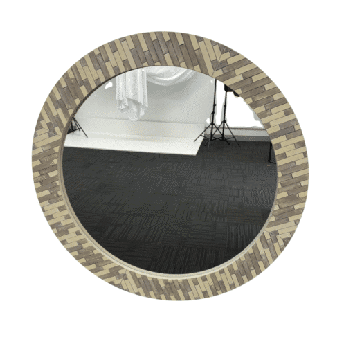 Round Zebra Mosaic Mirror 60cm Grey Wall Mount MDF Frame Modern Accent - Image 5