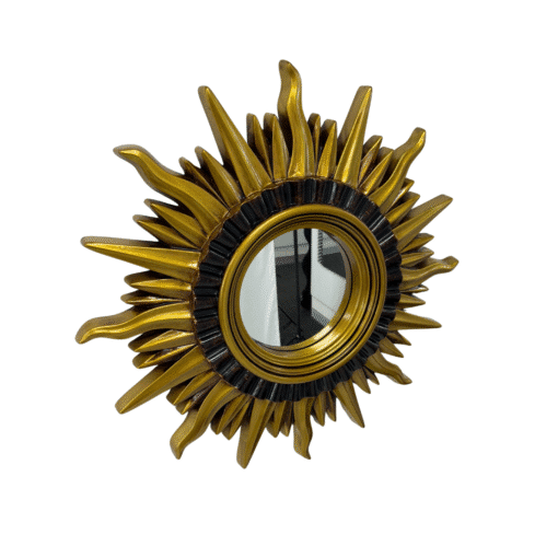 Round Vintage Sunburst Mirror 71cm Gold Wall Mount PU Frame - Image 3
