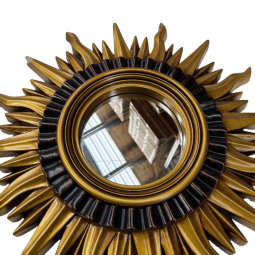 Round Vintage Sunburst Mirror 71cm Gold Wall Mount PU Frame - Image 4