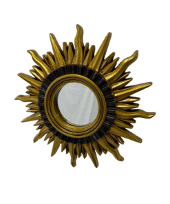 Round Vintage Sunburst Mirror 71cm Gold Wall Mount PU Frame