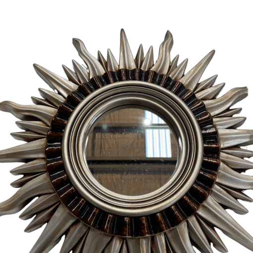 Round Vintage Sunburst Mirror 71cm Silver Wall Mount PU Frame - Image 4