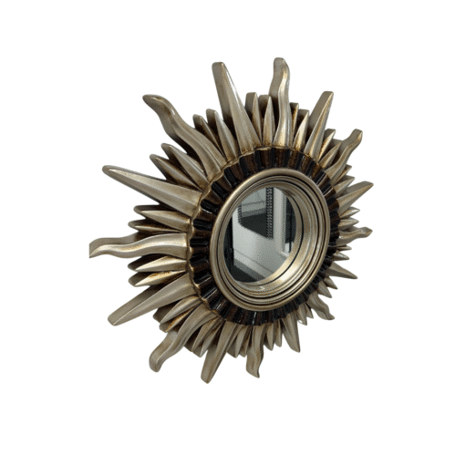 Round Vintage Sunburst Mirror 71cm Silver Wall Mount PU Frame - Image 2