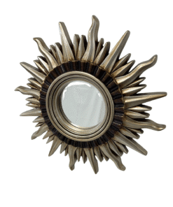 Round Vintage Sunburst Mirror 71cm Silver Wall Mount PU Frame