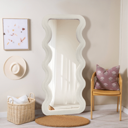 Modern Wavy Teddy Velvet Full Length Mirror 160cm x 60cm White Decorative Wall Mirror - Image 5