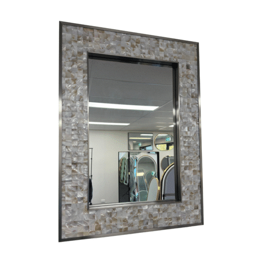 Luxury Silver Rectangular Wall Mirror with Shell Inlay 77cm x 57cm Brushed Stainless Steel Frame - Image 5