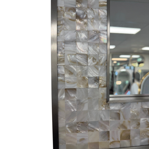 Luxury Silver Rectangular Wall Mirror with Shell Inlay 77cm x 57cm Brushed Stainless Steel Frame - Image 6