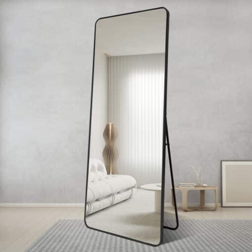 Modern Rounded Full Length Mirror 80x170cm Black Frame Freestanding Rectangular Mirror - Image 4