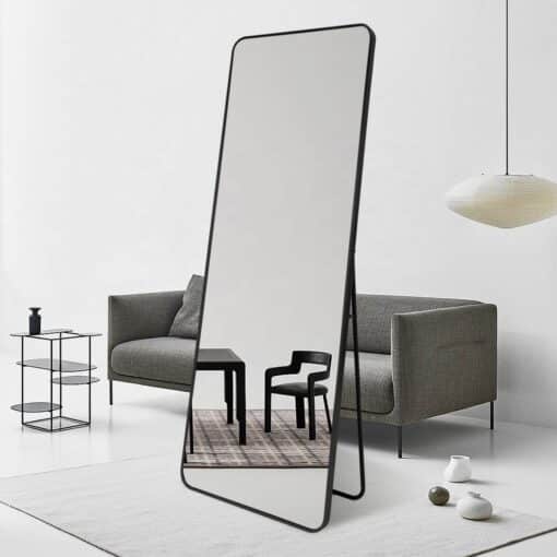 Modern Rounded Full Length Mirror 80x170cm Black Frame Freestanding Rectangular Mirror
