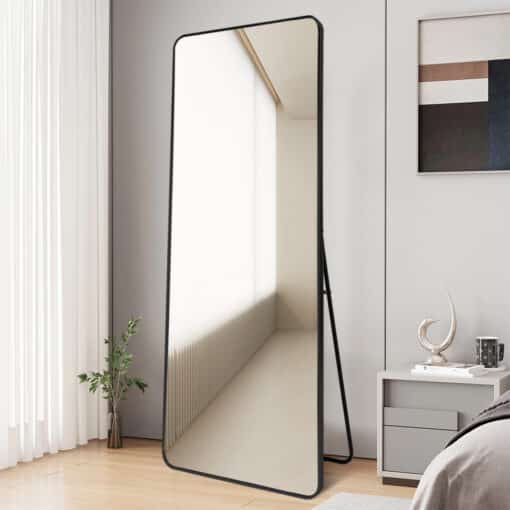 Modern Rounded Full Length Mirror 80x170cm Black Frame Freestanding Rectangular Mirror - Image 2