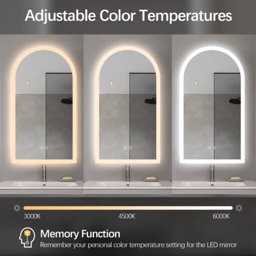 Arched LED Bathroom Mirror 100cm x 75cm Frameless Frosted Dimmable Anti Fog Defogger - Image 2