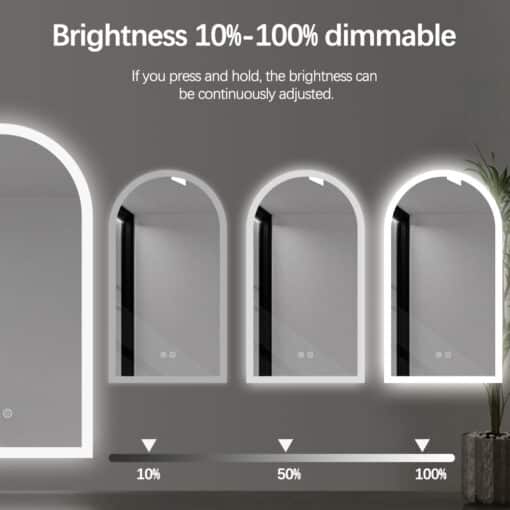 Arched LED Bathroom Mirror 100cm x 75cm Frameless Frosted Dimmable Anti Fog Defogger - Image 3