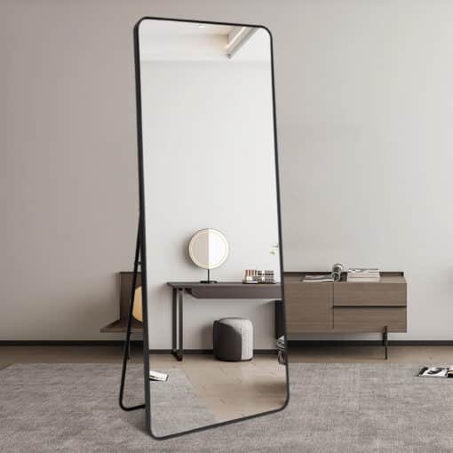 Modern Rounded Full Length Mirror 80x170cm Black Frame Freestanding Rectangular Mirror - Image 3