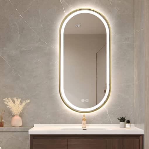 Oval LED Mirror 100cm x 50cm Gold Framed Frosted Defogger Dimmable - Image 3