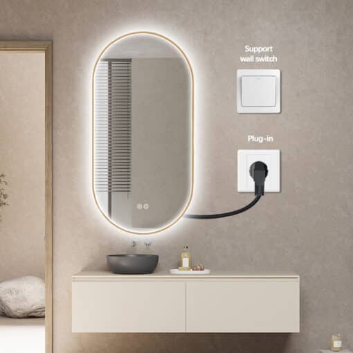 Oval LED Mirror 50 x 100 Frontlit Framed Gold - Image 3