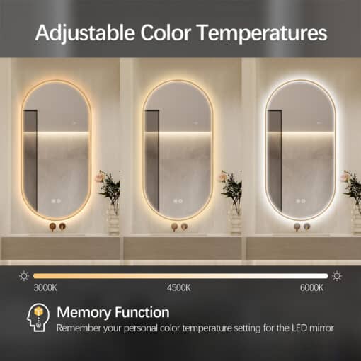 Oval LED Mirror 50 x 100 Frontlit Framed Gold - Image 9