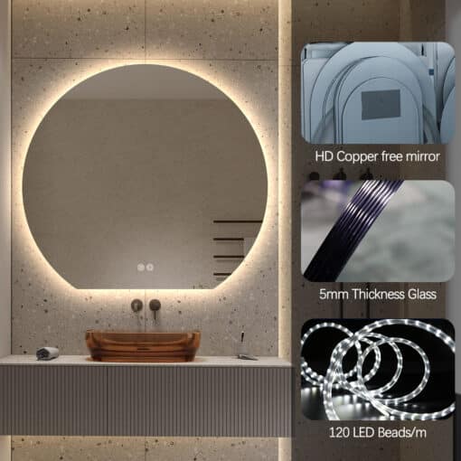 Modern Crescent Moon Wall LED Mirror 63cm x 70cm Backlit Frameless - Image 3