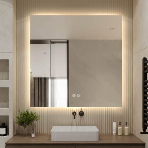 Square Frameless LED Mirror 80 x 80 Backlit Straight Corner - Image 5