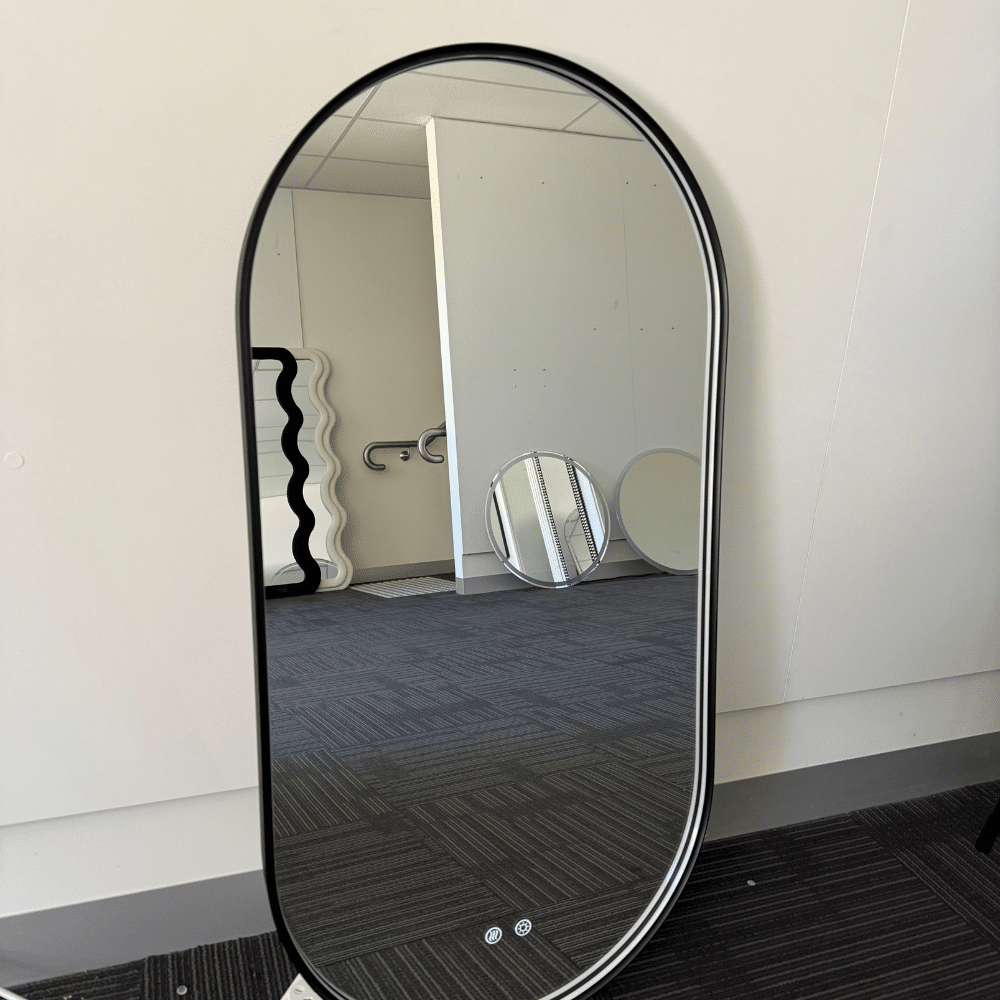 Oval LED Bathroom Mirror 50cm x 100cm Frontlit Black Frame Defogger Dimmable - Image 10