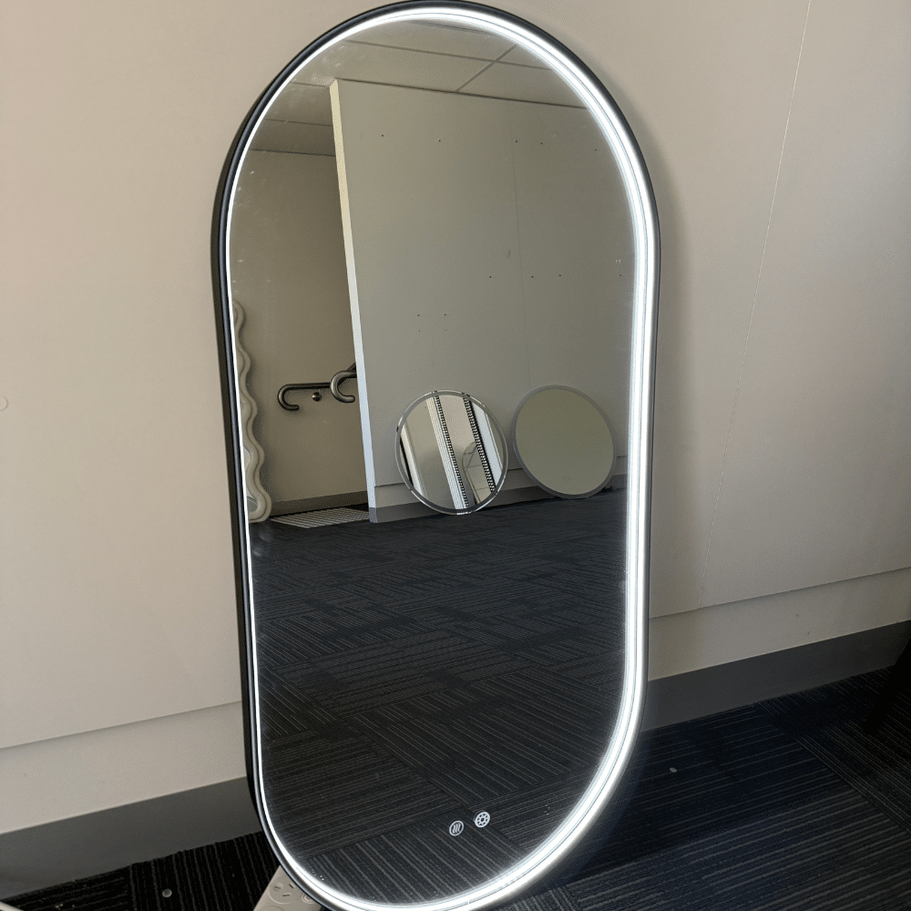 Oval LED Bathroom Mirror 50cm x 100cm Frontlit Black Frame Defogger Dimmable - Image 9