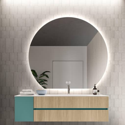 Modern Crescent Moon Wall LED Mirror 63cm x 70cm Backlit Frameless - Image 4