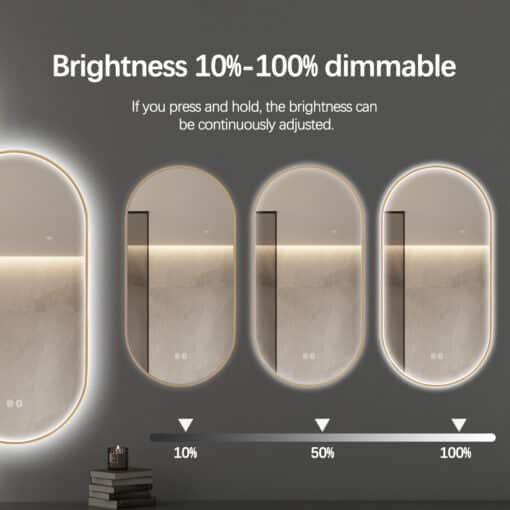 Oval LED Mirror 50 x 100 Frontlit Framed Gold - Image 8