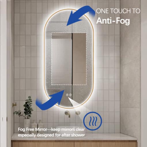 Oval LED Mirror 50 x 100 Frontlit Framed Gold - Image 6