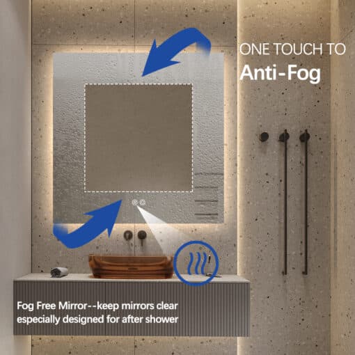 Square Frameless LED Mirror 80 x 80 Backlit Straight Corner - Image 3
