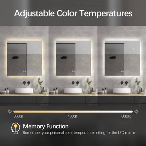 Square Frameless LED Mirror 80 x 80 Backlit Straight Corner - Image 2