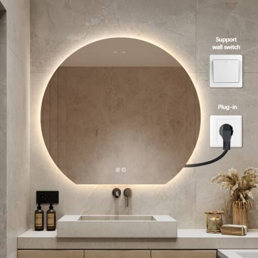 Modern Crescent Moon Wall LED Mirror 63cm x 70cm Backlit Frameless - Image 2