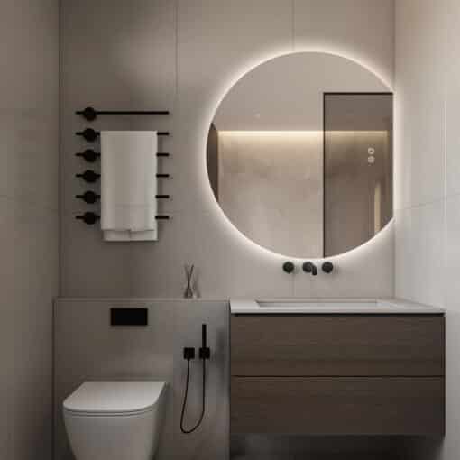 Modern Crescent Moon Wall LED Mirror 63cm x 70cm Backlit Frameless - Image 9