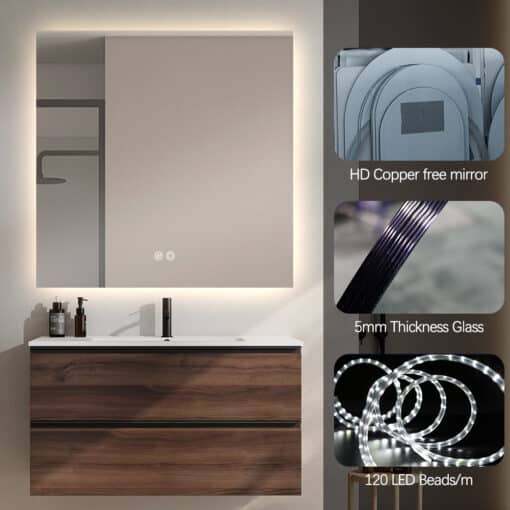 Square Frameless LED Mirror 80 x 80 Backlit Straight Corner - Image 6